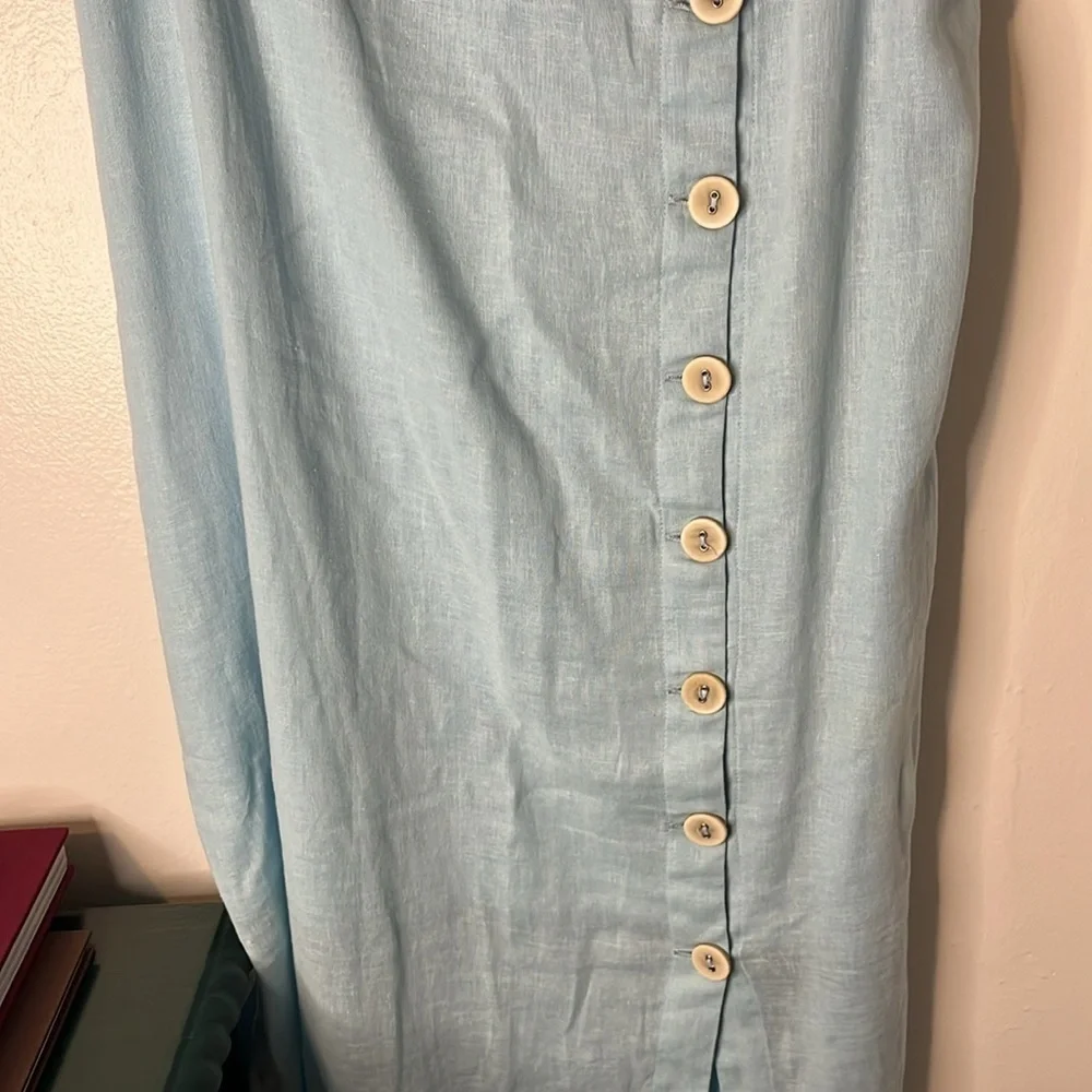 NWT VIX Paula Hermanny Linen Blend Spaghetti Strap Sky Blue Button Up Dress Sz M - Picture 3 of 10